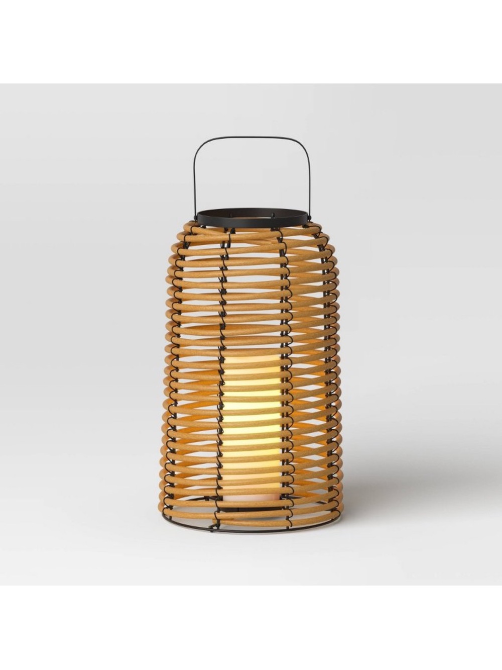 Threshold Woven Tan Lantern with Black Handle, Large Size 16” H